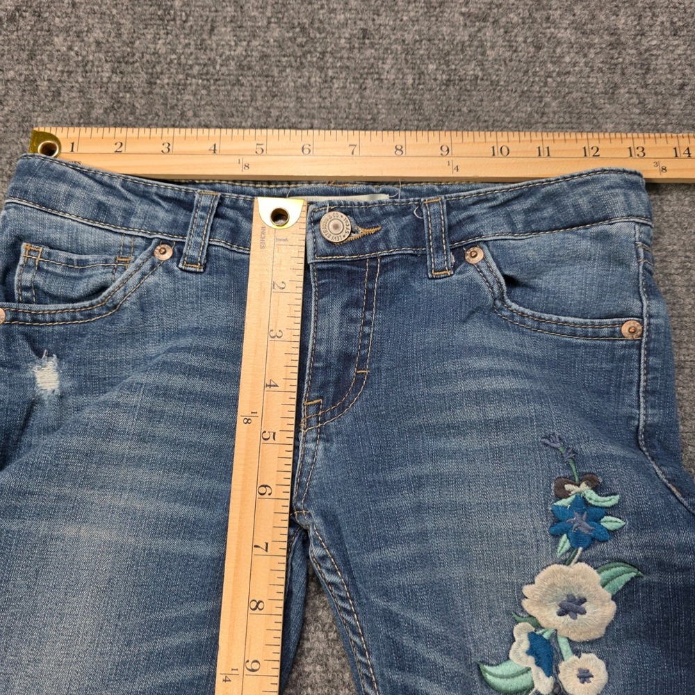 Levi's 711 Skinny‎ Jeans Girls Size 12 Reg Blue Distressed Floral Hummingbird - Picture 4 of 12